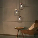 Lampe, Tosh Pendelleuchte 3flg Rondell Antik Holz/schwarz Korund, 3x A60, E27, 40w,