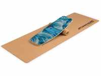 BoarderKING Indoorboard Curved Balance Board + Matte + Rolle Holz / Kork - Waves
