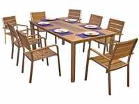 9-Teilige Sitzgruppe Tisch-Gruppe TEAK-Optik Garten Veranda Terrasse Aluminium