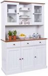 Sideboard Mit Drei T&uuml;ren Und Drei Schubladen Mit Oberer Vitrine, Wei&szlig; Mit Braunen