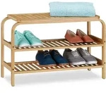 Relaxdays - Schuhbank Bambus, 6 Paar Schuhe, Sitzbank Flur, Bad, 2 Ablagen,