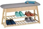 Schuhbank F. 8 Paare, 2 Ablagen, Klappbares Sitzpolster, 2 F&auml;cher Stauraum, Bambus,
