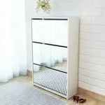 Vidaxl - Schuhschrank Mit 3 F&auml;chern Spiegel Wei&szlig; 63x17x102,5 Cm 94157