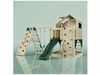 Polar play Outdoor Spielturm mit Wellenrutsche, Spielhaus aus Holz mit Kinderschaukel