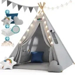 Tipi Zelt F&uuml;r Kinder Indoor 130x130cm Set Mit Bodenmatte Kinderzelt Lichterkette