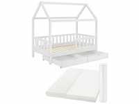 Juskys Kinderbett Marli 90 x 200 cm mit Matratze, Bettkasten, Rausfallschutz,