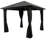 Novara: Pavillon 3x3 Meter Quadratisch, Alugestell Rostfrei Schwarz, Dachplatten Aus