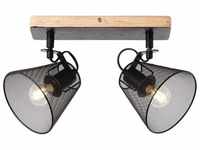 Lampe, Whole Spotbalken 2flg schwarz/holzfarbend, Metall/Holz, 2x D45, E14,