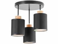 Lampe, Vonnie Deckenrondell 3flg schwarz/holzfarbend, 3x A60, E27, 25W, Holz aus