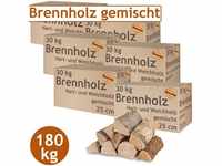 Brennholz Gemischt Kaminholz 180 kg Buche Eiche Birke Kiefer Fichte Holz Für...