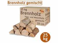 Brennholz Gemischt Kaminholz 25 kg Buche Eiche Birke Kiefer Fichte Holz Für...