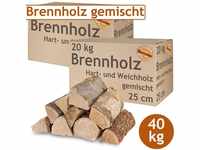 Brennholz Gemischt Kaminholz 40 kg Buche Eiche Birke Kiefer Fichte Holz Für...