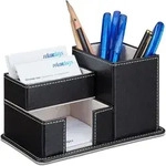 Relaxdays Stiftehalter Kunstleder, Schreibtisch Organizer F&uuml;r Stifte, Notizzettel
