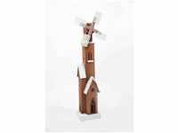 Holz Windmühle mit drehendem Windrad - 80 cm - Weihnachts Deko mit led...