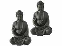 Etc-shop - 2er Set Buddha Kunstharz Figuren Wohn Zimmer Asia Deko Garten Außen...