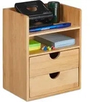 Relaxdays Schreibtisch Organizer, 2 Schubladen & Ablagen, B&uuml;routensilien, Bambus