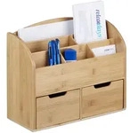 Relaxdays - Schreibtisch-organizer Bambus, Briefablage, 6 F&auml;cher, 2 Schubladen,