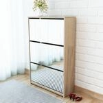 Vidaxl - Schuhschrank Mit 3 F&auml;chern Spiegel Eiche-optik 63x17x102,5 Cm