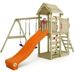 Spielturm Kletterger&uuml;st Multiflyer Holzdach Mit Schaukel & Rutsche, Kletterturm Mit