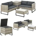 Outdoor Polyrattan Lounge Santorini - Gartenlounge Mit Beistelltisch & Auflagenbox -