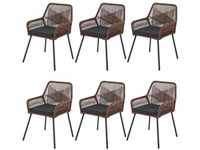 Rope Gartenstühle Kastos 6er Set - Outdoor Stuhl mit Armlehne & Kissen - Gartenstuhl