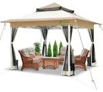 Pavillon 3,6x3,6m, Pop Up Partyzelt Mit Mesh Sides & Doppeldach Faltpavillon Beige -