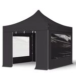 3x3 M Faltpavillon, Premium Stahl 40mm, Seitenteile Mit Panoramafenstern, Schwarz
