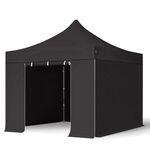 3x3 M Faltpavillon, Premium Stahl 40mm, Seitenteile Ohne Fenster, Schwarz