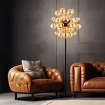 Wohnzimmerleuchte Stehleuchte Standlampe Glaskugeln Amber Gold 6-flammig 155cm