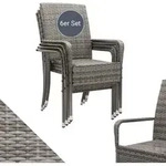 Polyrattan Gartenst&uuml;hle Yoro 6er Set - Mit Armlehnen & R&uuml;ckenlehne - 6 St&uuml;hle