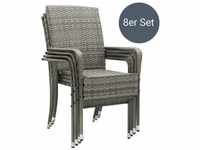 Polyrattan Gartenstühle Yoro 8er Set - mit Armlehnen & Rückenlehne - 8 Stühle