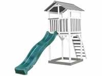 Beach Tower Spielturm aus Holz in Weiß & Grau Spielhaus für Kinder mit grüner