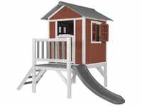 Spielhaus Beach Lodge xl in Rot mit Rutsche in Grau Stelzenhaus aus fsc Holz...
