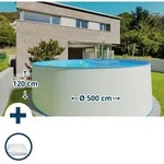 Stahlwandpool Set (2-teilig) Rund 500 X 120 Cm, Stahl 0,4 Mm Wei&szlig; Folie 0,4 Mm Blau