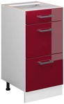 K&uuml;chenunterschrank R-line, Bordeaux Hochglanz, 40 Cm Mit Schubladen, Ohne