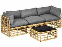 Gartenmöbel-Set für 3 Personen, 3 Sofas, Hocker & Beistelltisch, Sitzkissen,