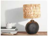 Tischlampe hyazinthe Höhe 38,5cm Keramikfuß Schwarz mit Lampenschirm aus Seegras