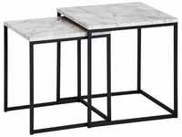 Design Beistelltisch 2er Set Marmor Optik Weiß, Couchtisch 2 teilig Tischgestell