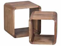 2er Set Satztisch Massivholz Design Couchtisch Akazie 2 Tische, Würfelregal-Set