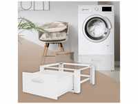 Waschmaschinen Untergestell mit Schublade, 63x54 cm, Weiß, aus Stahl, bis...