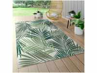 In- & Outdoor Teppich Flachgewebe Jungel Gecarvtes Florales Palmen Design Grün