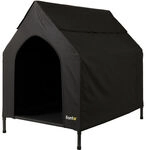 Lionto - Berdachte Hundeliege Erh&ouml;hte Hundeh&uuml;tte Hundebett Mit Dach Schwarz (s)