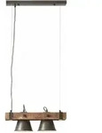 Lampe, Decca Pendelleuchte 2flg Schwarz Stahl, 2x A60, E27, 10w, Holz Aus