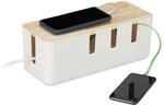 Relaxdays - Kabelbox, F&uuml;r 2 Steckdosenleisten, Holzdeckel, Kunststoff, Kabel