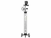 Analoges Gartenthermometer 140cm mit Erdspieß, Wetterhahn, Windrad und Windfahne