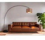 Trio - Bogenleuchte Mansur Metall Schwarz Stoff Lampenschirm Taupe, 210cm Hoch