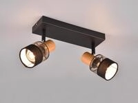 Trio Leuchten - Deckenstrahler Nandini 2-flammig, Holz & Draht-stoff Lampenschirm,