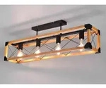 Led Deckenleuchte 4-flammig Schwarz Mit Holzbalken, Breite 100cm
