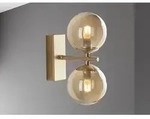 Au&szlig;ergew&ouml;hnliche Led Wandlampe Messing Glaskugeln Amber, H&ouml;he 23cm