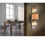 Industrial Wandlampe Tinco 2-flammig Mit Gitter Und Holz, H&ouml;he 45cm
